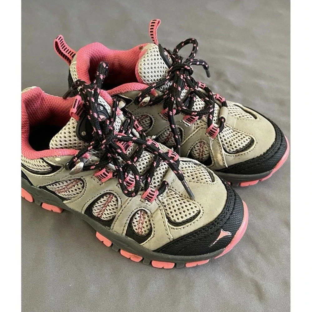 Pacific Mountain Youth Girls Shoe Size 10 Gray Pink Lace Up Hiking Camping